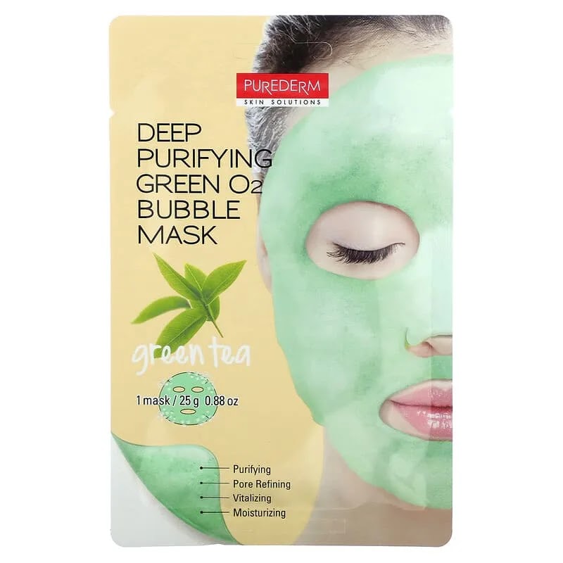 PUREDERM Deep Purifying Green O2 Bubble Mask Green Tea