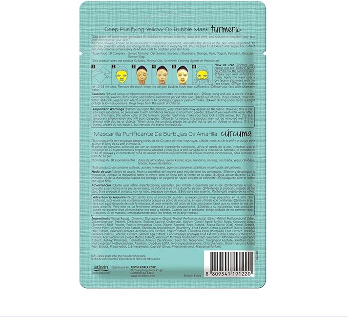 PUREDERM Deep Purifying Yellow O2 Bubble Mask Turmeric