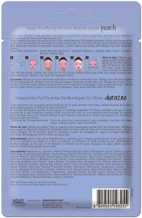 PUREDERM Deep Purifying Pink O2 Bubble Mask Peach